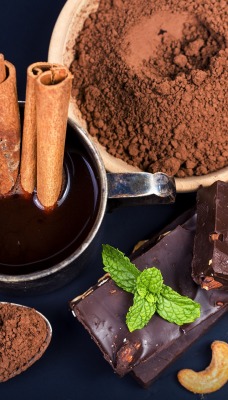 шоколад какао корица орехи ложка