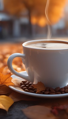 чашка кофе листья осенние