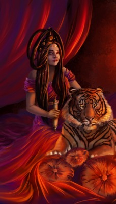 животные девушка тигр фэнтези