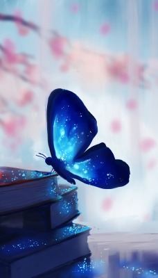 бабочка фентези свечение частицы неон книги