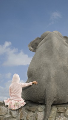 Девочка обнявшись со слоном
