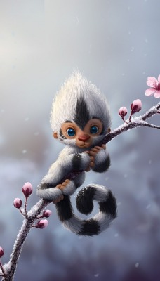обезьянка ветка смешная снег