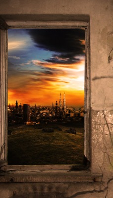 Город из окна на закате Константинополь (Стамбул)