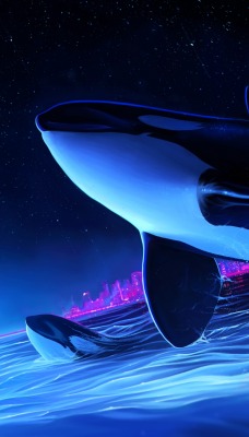 кит арт графика над водой