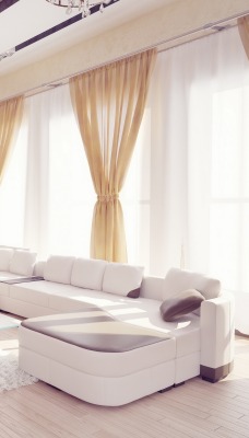 интерьер белое квартира диван стол ковер окна
