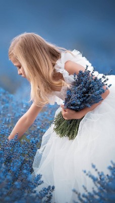 девочка поле платье цветы синие