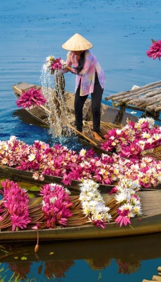 девушки лодки цветы вьетнам