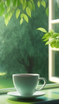 утро чашка чай окно зелень