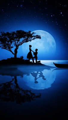 пара любовь остров луна лодка ночь