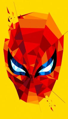 человек паук арт красный голова минимализм желтый фон