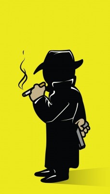 мужчина силуэт минимализм в шляпе желтый фон