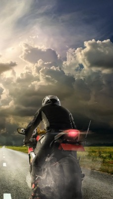 мотоцикл дорога небо трава