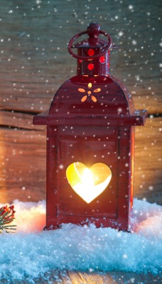 новый год фонарь сердца снег