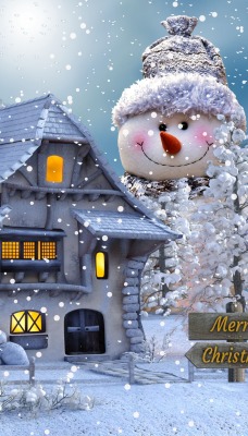 рождество новый год снеговик дом снег