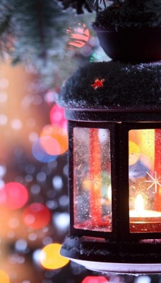 зима фонарь рождество свечи боке снежинки