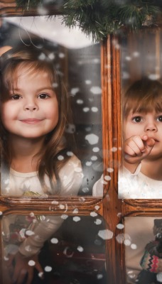 девочки дети окно новый год