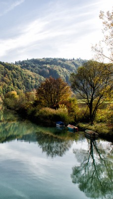 лес, озеро, лодки