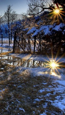 речка, оттепель, солнце