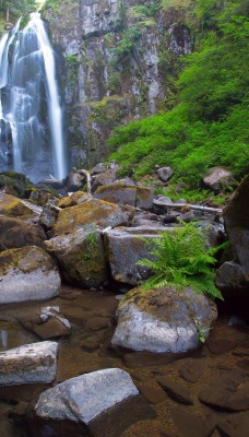 водопад в лесу над камнями