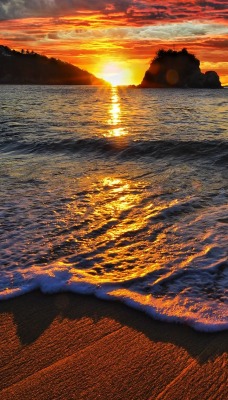 природа побережье вода море солнце закат скалы песок