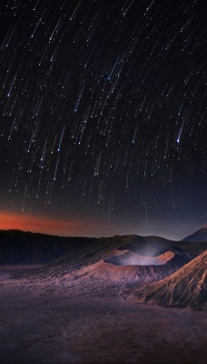 Звезды вулканы горы закат ночь