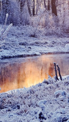 природа река зима снег