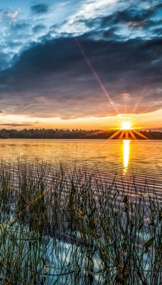 природа облака трава солнце солнечный свет озеро вода