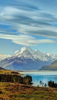 природа горы облака деревья река nature mountains clouds trees river