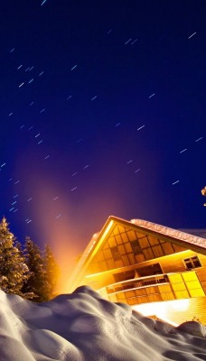 природа деревья снег зима дом nature trees snow winter the house