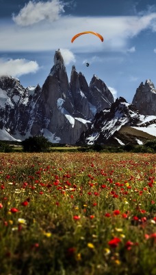 природа горы скалы поле трава парашют nature mountains rock field grass parachute