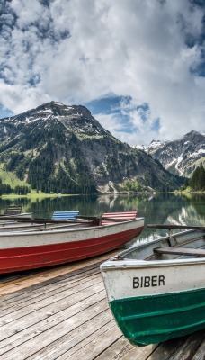 природа горы небо облака лодки nature mountains the sky clouds boats