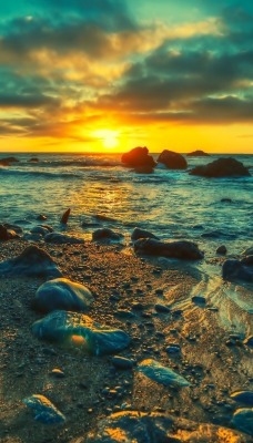 море берег камни закат sea shore stones sunset