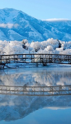 речка мост зима гора the river bridge winter mountain