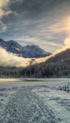 снег горы туман snow mountains fog