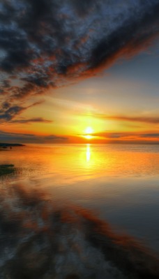 природа горизонт солнце озеро облака отражение