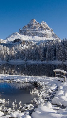 снег гора озеро зима snow mountain the lake winter