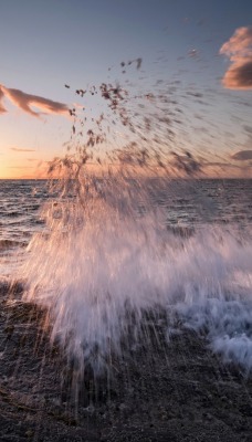 брызги море закат spray sea sunset