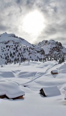 снег гора домики snow mountain houses