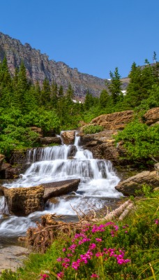 водопад горы речка