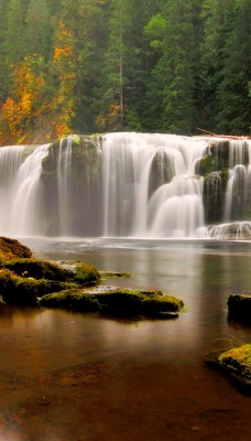 природа водопад деревья река