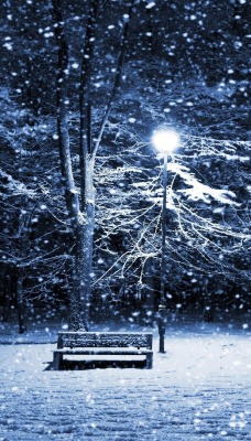 лавка зима снег фонарь парк