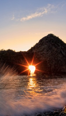 природа горизонт море солнце небо скалы