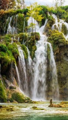 природа водопад осень деревья