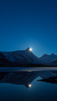 гора ночь свет озеро