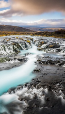 природа река деревья водопад небо облака