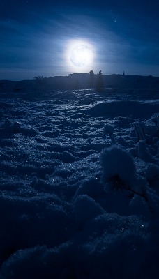 закат зима луна