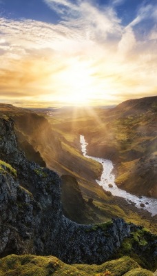 водопад ущелье речка рассвет