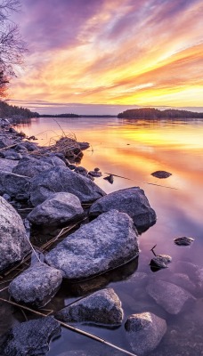 озеро закат камни берег