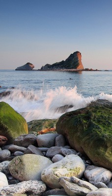 море волны камни
