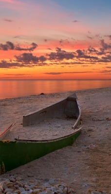 лодка берег закат море пальмы